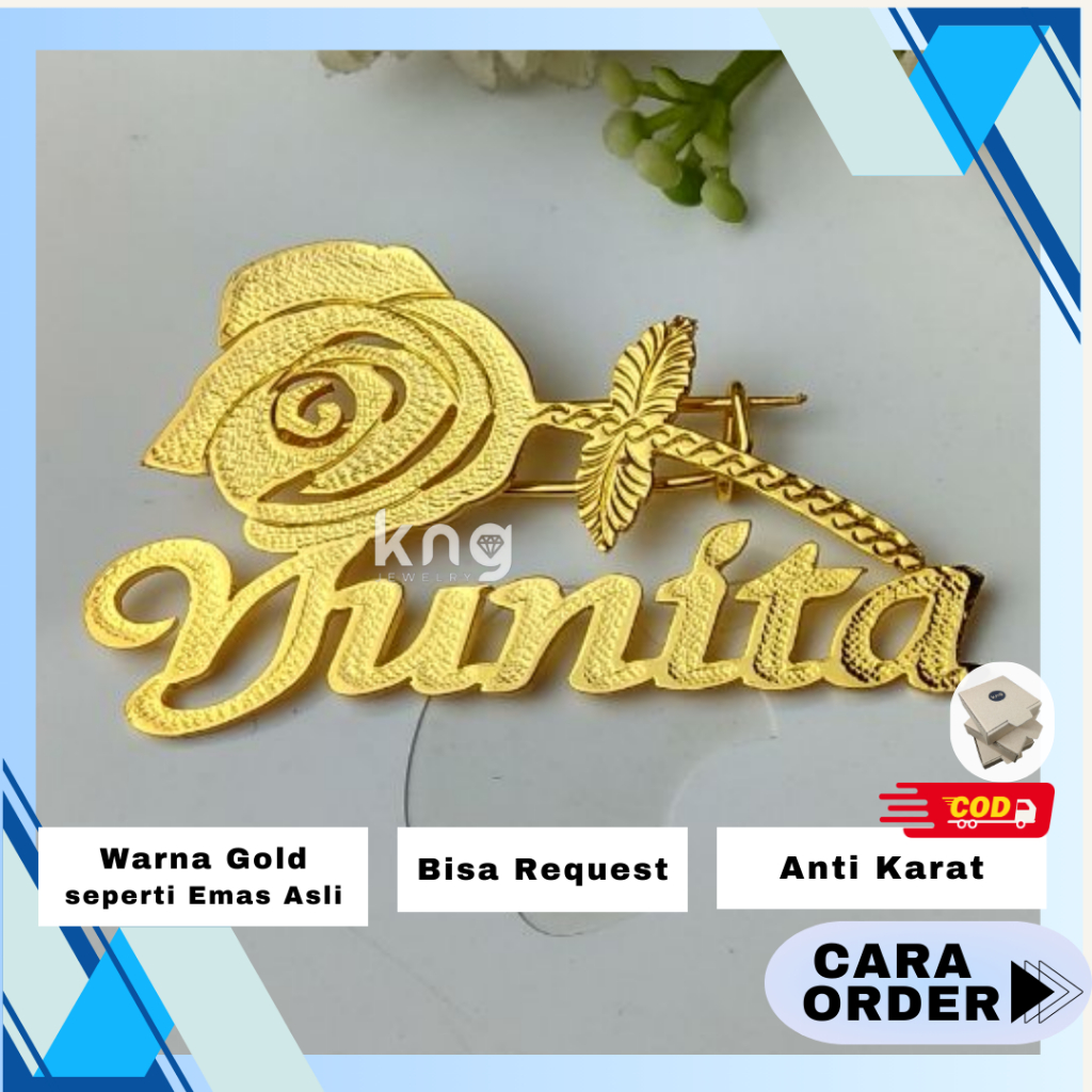 BROS HIJAB / BROS JILBAB MARTHA BUNGA GOLD TITANIUM / KALUNG NAMA WANITA / KALUNG PADI