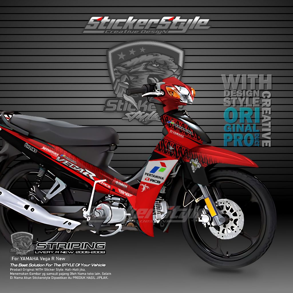 VECAL STIKER STRIPING VARIASI MOTOR YAMAHA VEGA R NEW 2006/2009 LIVERY MANDALIKA SAG PERTAMINA