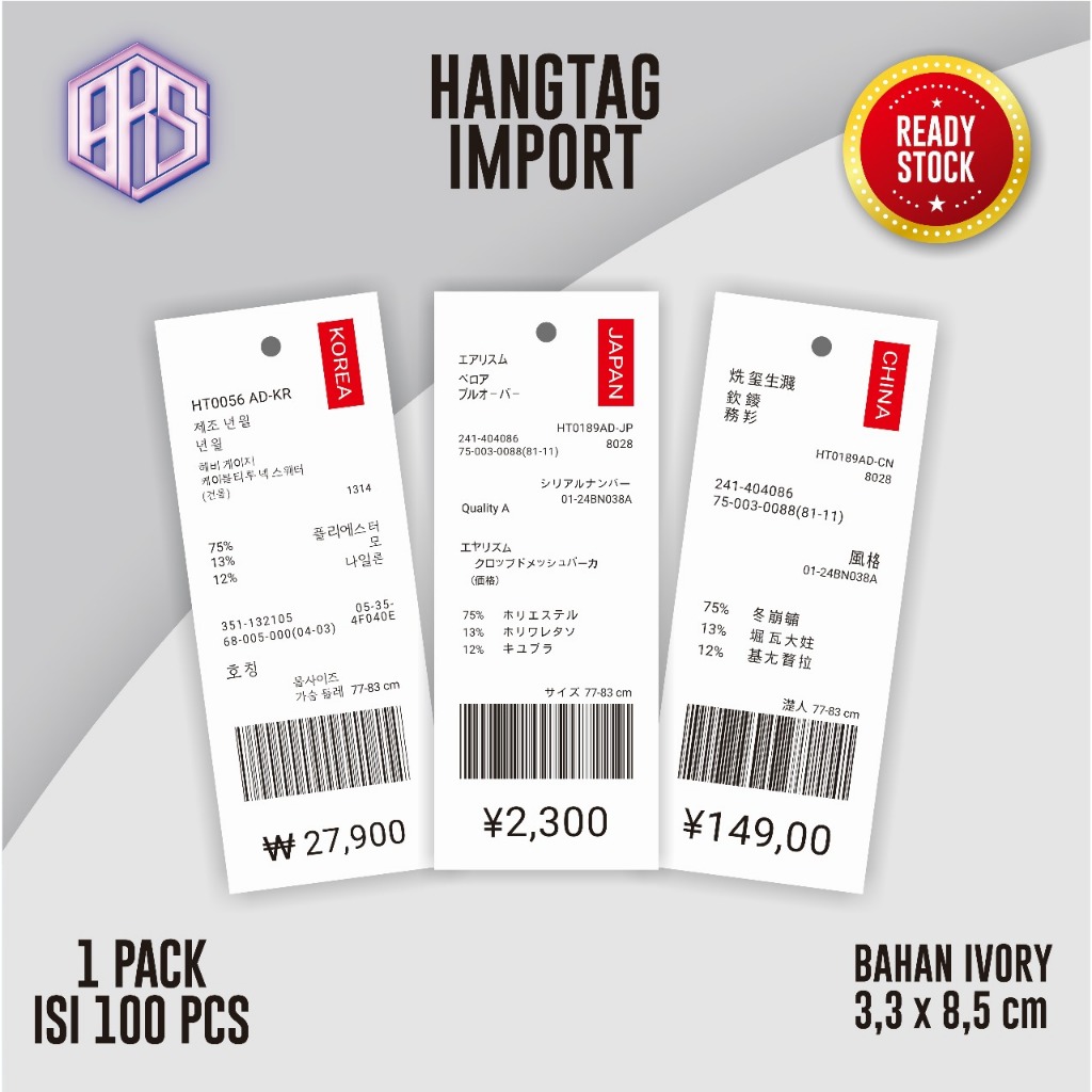

(100pcs) Hangtag Barcode Thriff/ Hang Tag Label Import Japan Korea China