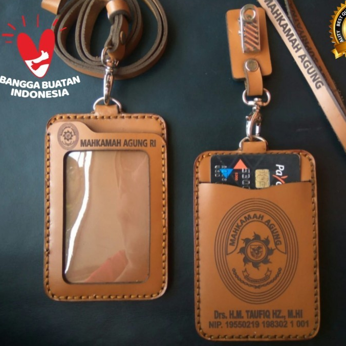 

Name Tag Holder kulit Sapi Asli, Name Tag Kulit Custom, ID Card Holder