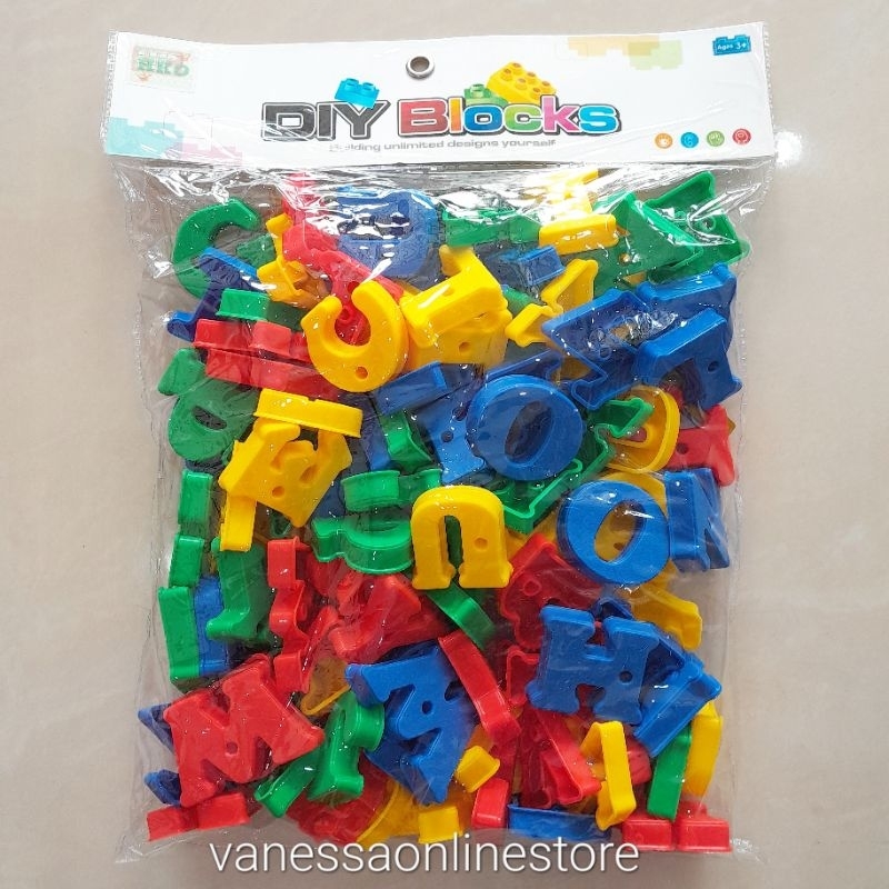 Mainan Edukasi Anak Huruf Plastik Meronce Block Alfabet ABC
