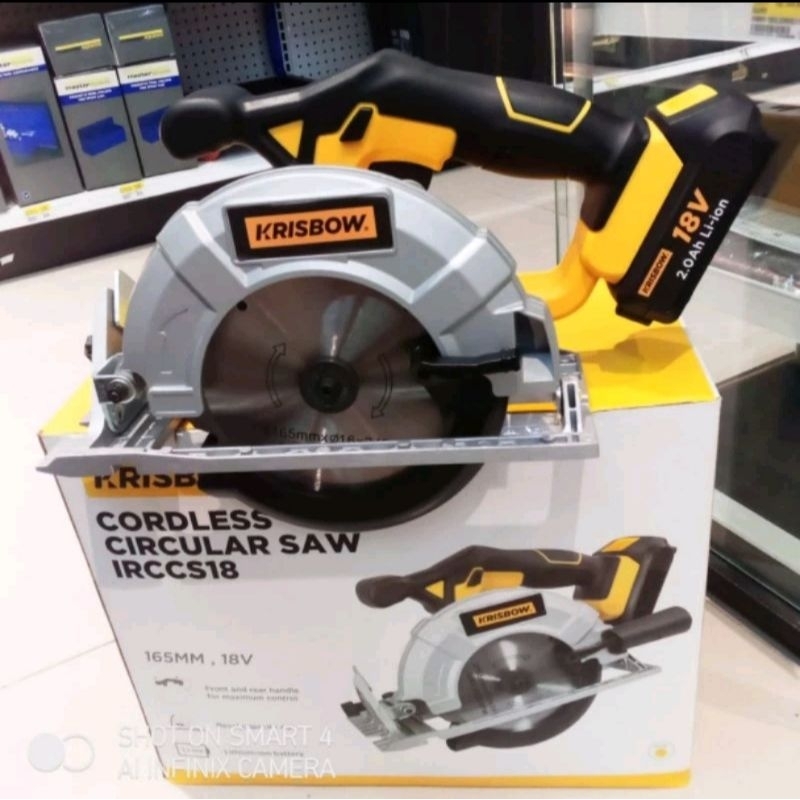 Krisbow cordless circular saw 165mm 18v / gergaji kayu sirkular rechargeable