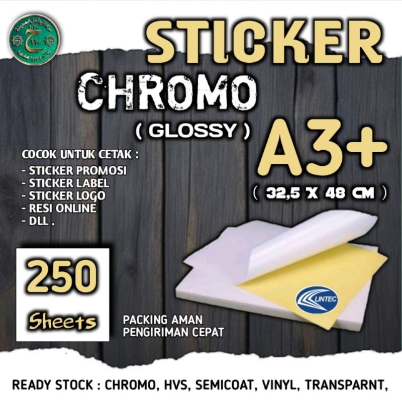

STICKER CHROMO ( GLOSSY ) A3+ UKURAN ( 32,5 X 48 CM ) ISI 250 LEMBAR TERMURAH
