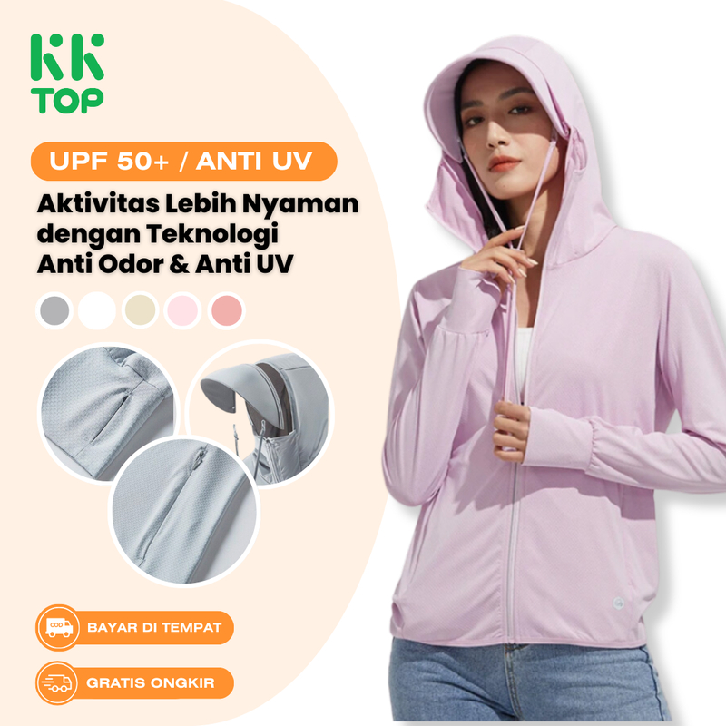 	 KKTOP Jaket Anti UV Premium Jaket Olahraga Wanita UPF50+	