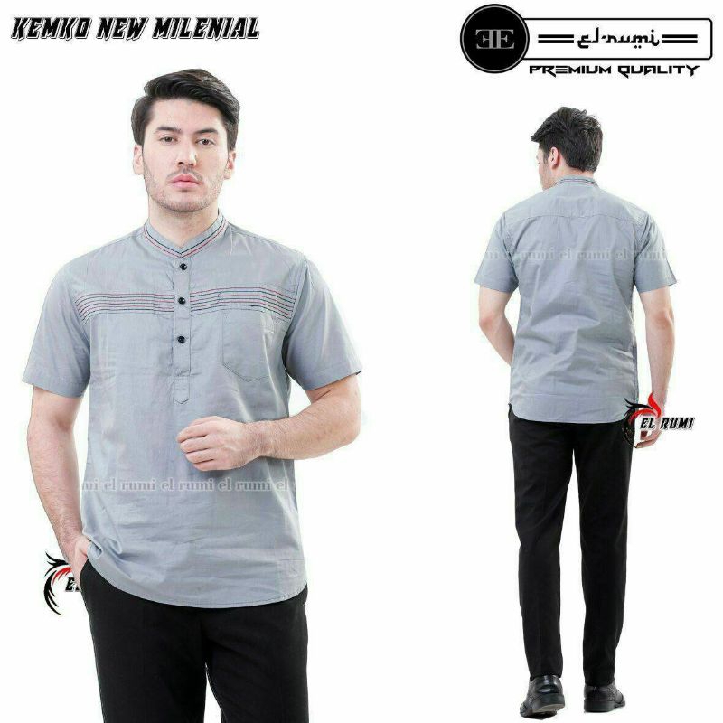 Elrumi baju Koko lengan pendek warna abu