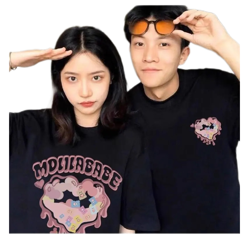 Ssmy DT217 Pasangan Kaos Love Unik Pink Keren Oversize Katun Premium Fashion