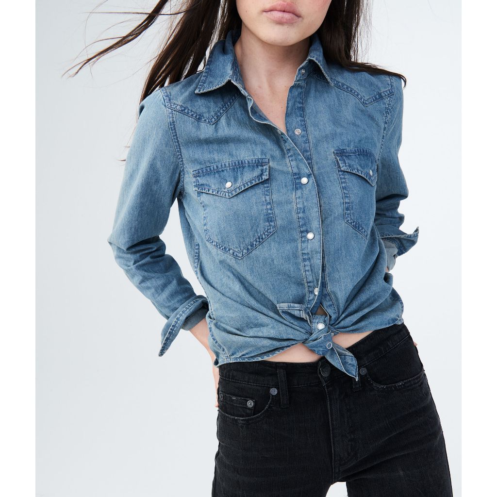 kjy AEROPOSTALE Kemeja Wanita Lengan Panjang Long Sleeve Chambray Western Woven Shirt Model Jeans
