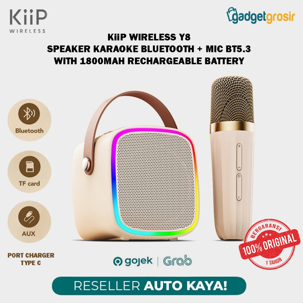 KiiP Wireless Y8 Speaker Karaoke Bluetooth RGB Stereo With Microphone Mic Mini Support AUX 3.5mm TF 