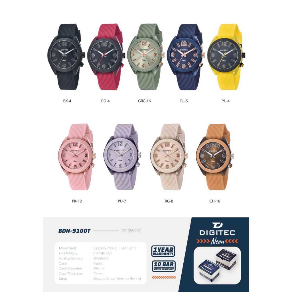 jam tangan digitec neon perempuan dg9100 original