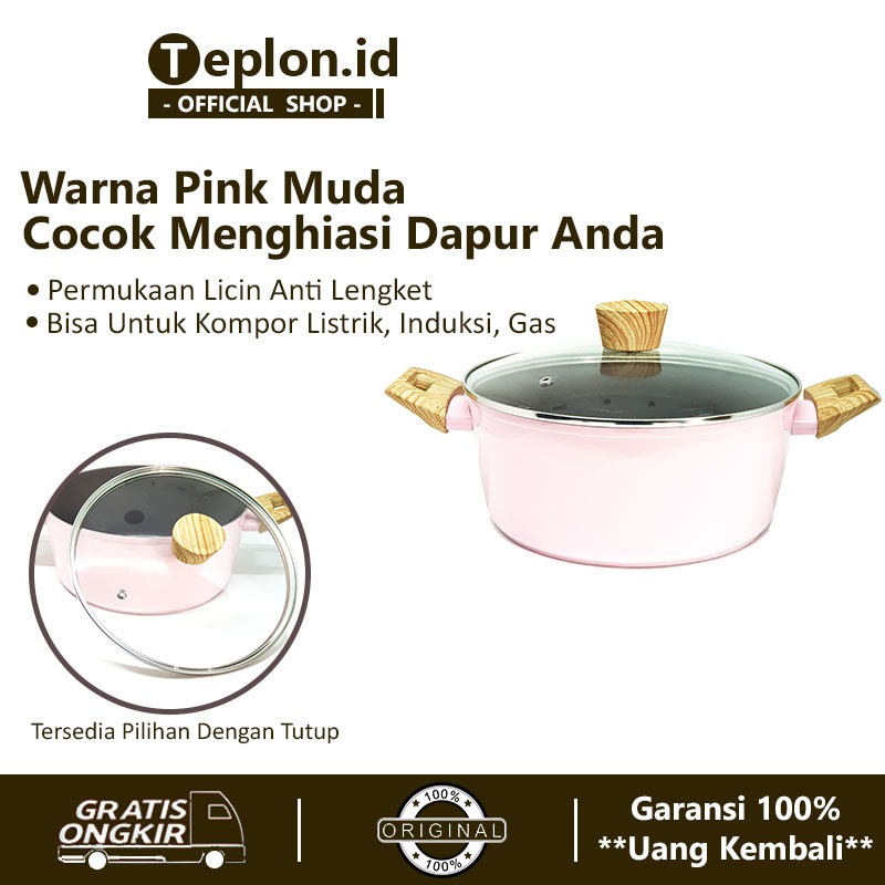 Cypruz Panci Keramik Pink Anti Lengket | Casserole Ceramic + Tutup Kaca