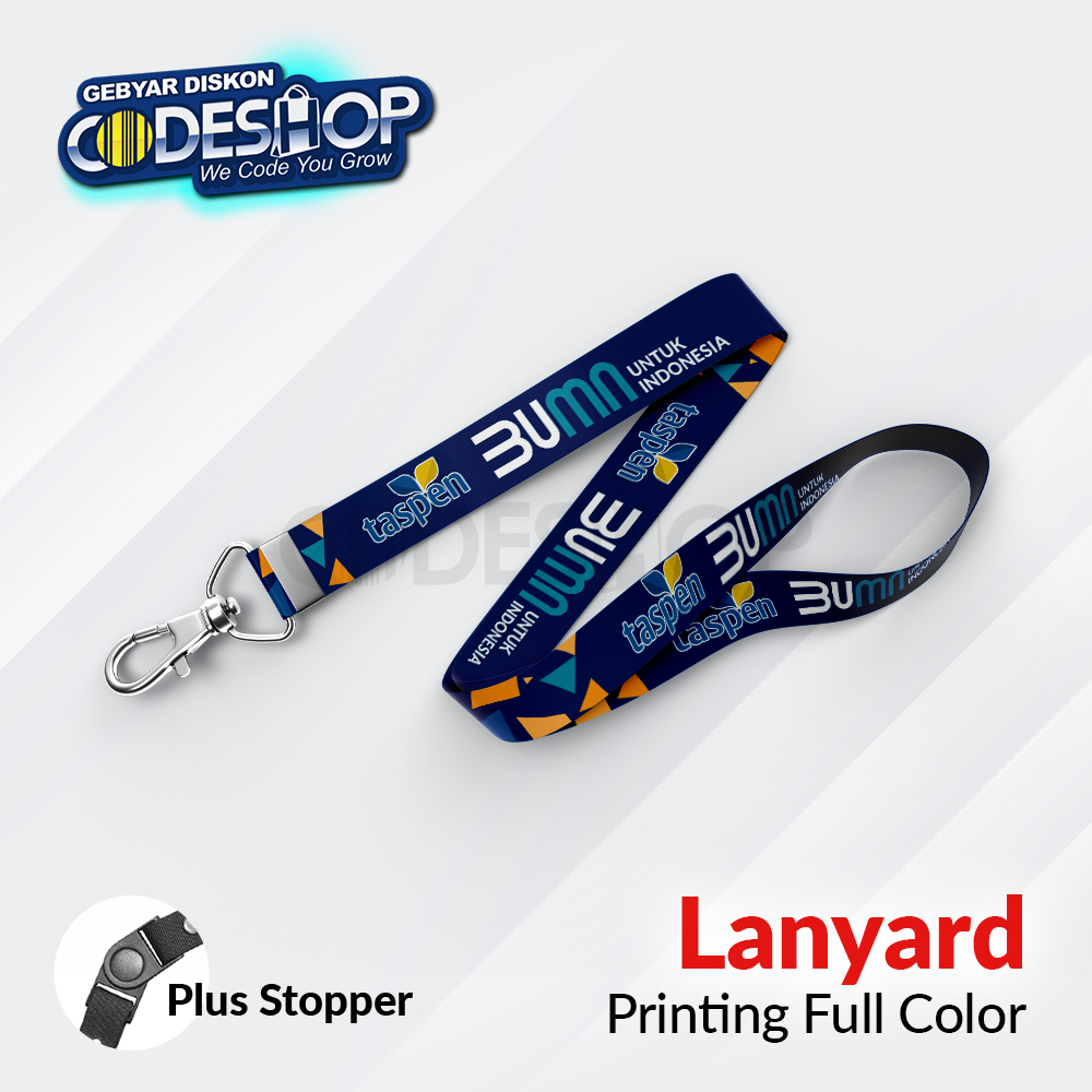 

Custom Tali Lanyard ID Card 90x2cm Polyester Printing Full Color Plus Stopper