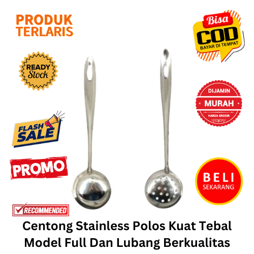 [BISA COD] DISKON Centong Stainless Polos Kuat Tebal Model Full Dan Lubang Berkualitas Centong Kuah 