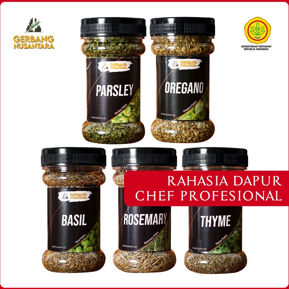 

Terk!!ni Gerbang Nusantara - Bumbu Masak Dapur Daun Basil Oregano Thyme Rosemary Parsley Italian Herbs Flakes Bubuk Lengkap 20 Gram Stock Masih Banyak
