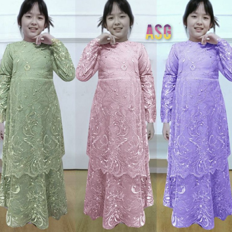 modelTipe SCL396 ♤BARU♤ Gamis Fashion Sarah Kid / Dress Brukat Anak Full 2 Tingkat Premiun / Baju Co