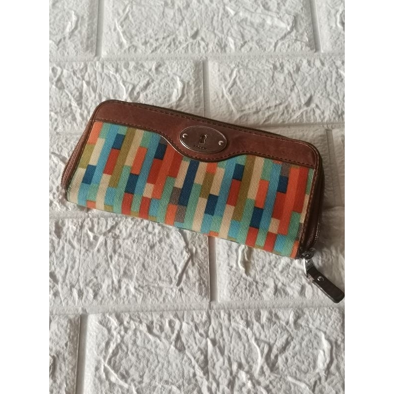 Preloved Fossil Keyper Long Wallet, multi blue