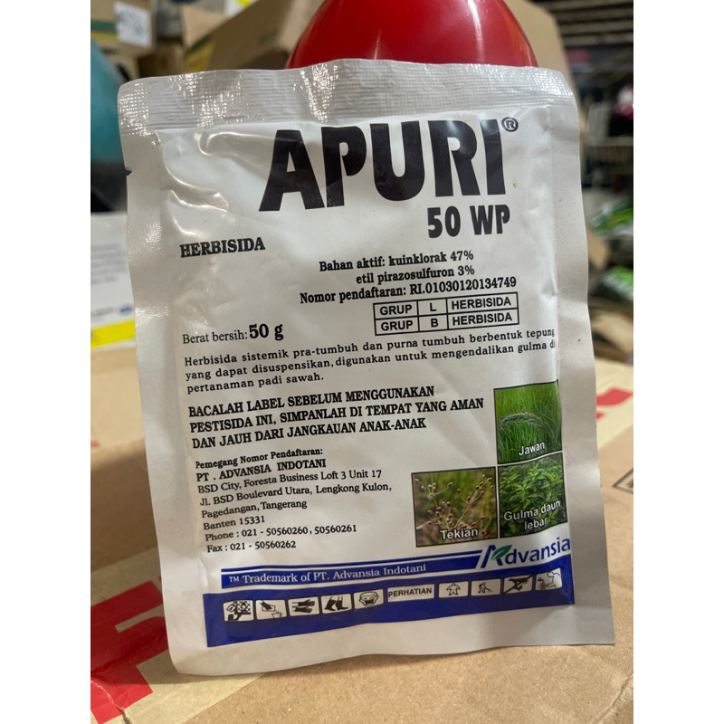 Apuri 50 wp 50gr herbisida racun pembasmi rumput sistemik pra tumbuh untuk rumput di sawah
