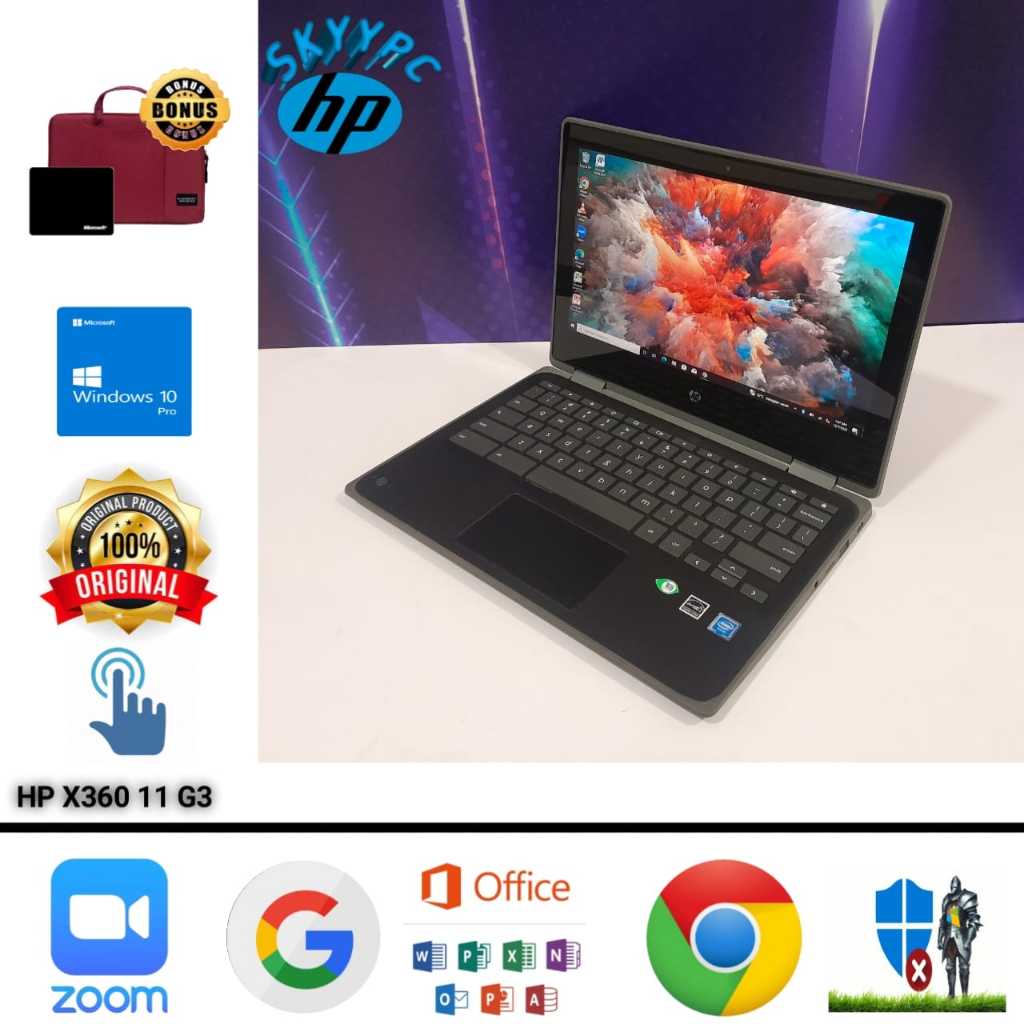 Laptop Flip Slim HP X360 11 G3 Intel N4020 Ram 4GB/32+128GB SdCard Touchscreen - Windows 10 pro