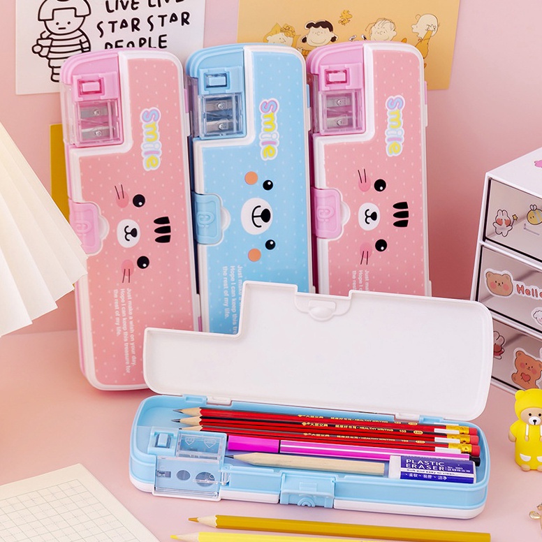 

[☪R55$] Kotak Pensil Pencil Case Double-Layer Multifungsi Alat Tulis Sekolah Lucu itas Besar Product Termurah