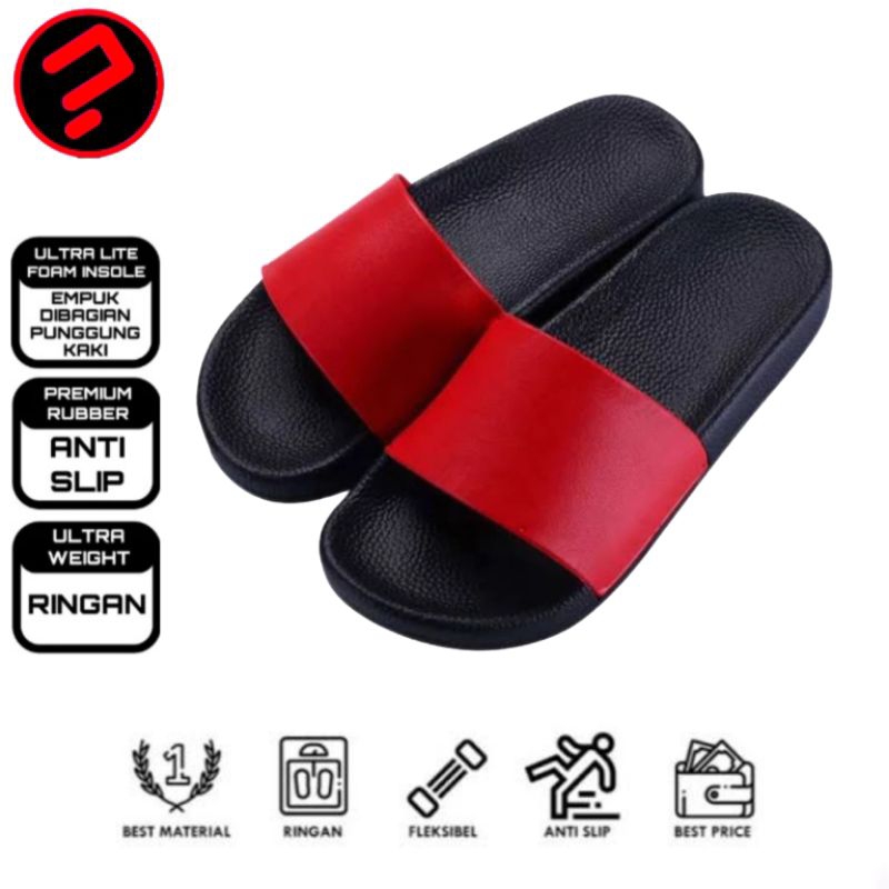 Sandal Slop Slide Slip On Polos Upper Merah