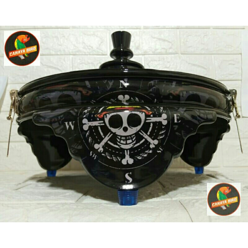 Tebok kandang burung Lovebird PVC semok motif tengkorak