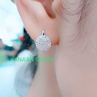 JQHH9053 (C6369] Anting jepit bulat besar dewasa fashion mata kilau perak asli 925/silver lapisan em