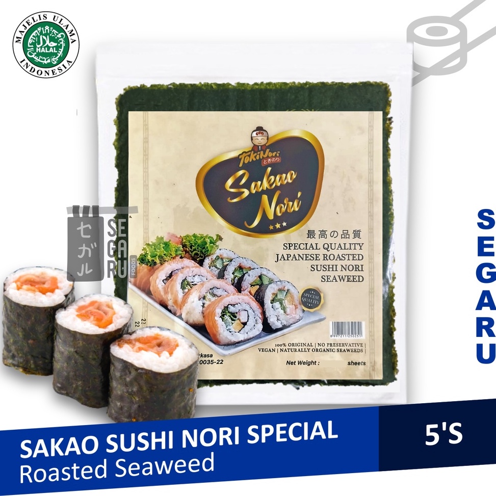 

Sakao Nori Sushi Nori Spesial 5 Lembar | Seaweed Rumput Laut Halal MUI Best Produk (^