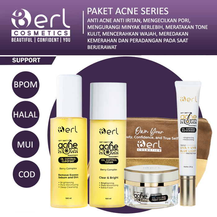 Berl Cosmetics Skincare Acne Series Paket Lengkap Gratis Pouch