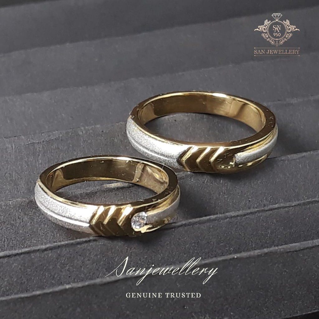 Cincin Kawin Couple Silver 950 Kombinasi Plating Emas Murni – Nikah Tunangan Mewah Elegan C09