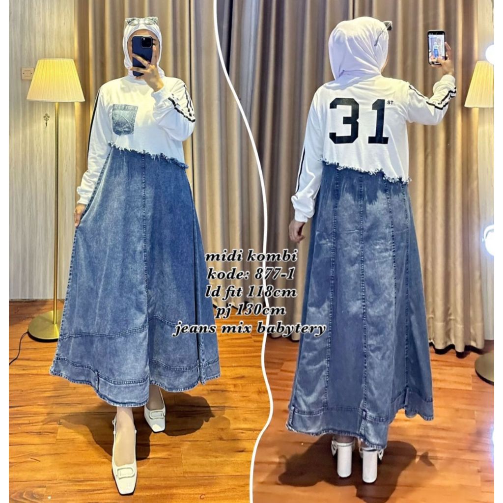 MIDI DRESS JEANS KOMBINASI KAOS