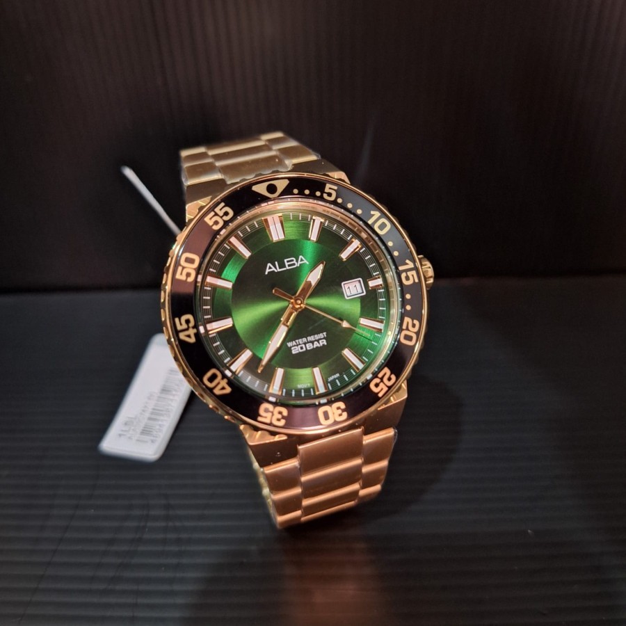 JAM TANGAN PRIA ALBA AS9S74X1 AS9S74 GOLD GREEN ORIGINAL