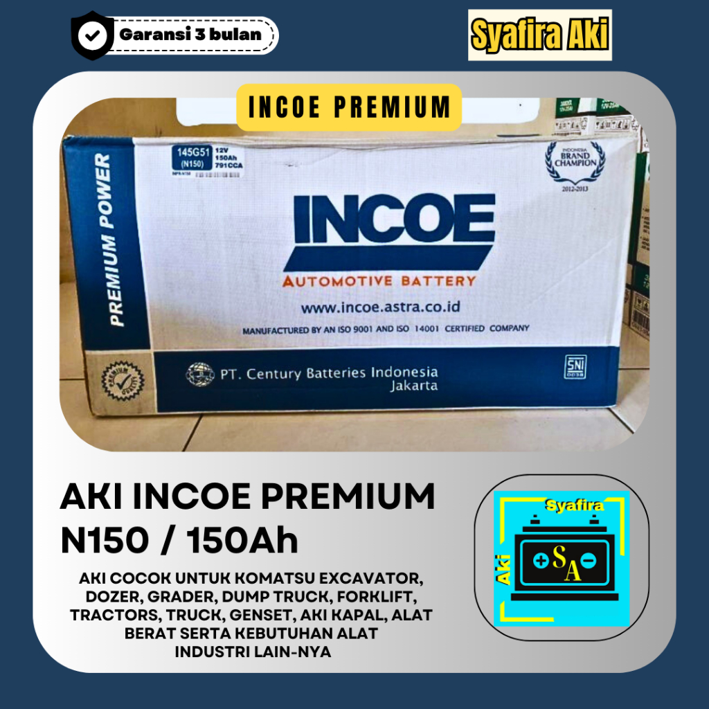 AKI BASAH INCOE PREMIUM N150 / 150Ah UNTUK GENSET