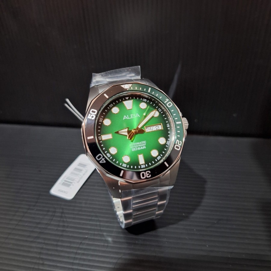 JAM TANGAN PRIA ALBA AL4537X1 AL4537 AUTOMATIC SILVER GREEN ORIGINAL