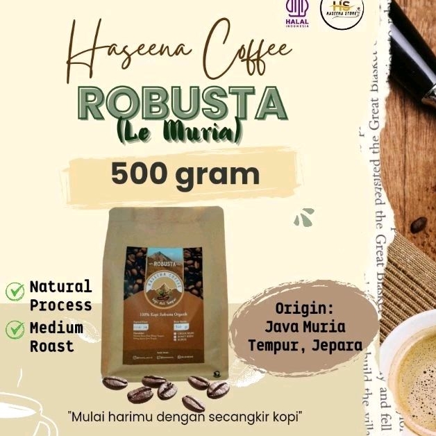 

Robusta Le Muria 500 gram Bubuk, Haseena Coffee, (Kopi Kawah Muria, Tempur, Jepara)