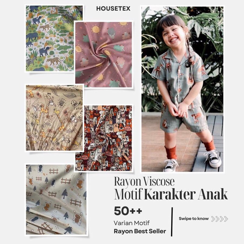 Kain Rayon Viscose Motif KARAKTER ANAK #BestSeller / Meteran / Blouse / Tunik / Dress / Gamis / Dast
