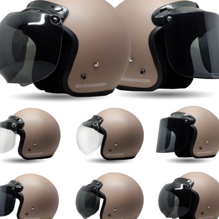 Kode QJQ628 Helm Bogo Wanita Warna Coklat Susu Retro SNI