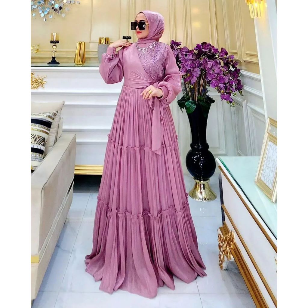 PROMO SYAHRINI DRESS Baju Gamis Ceruty Babydoll Full Furing Gamis Brukat Kondangan Model Terbaru 202