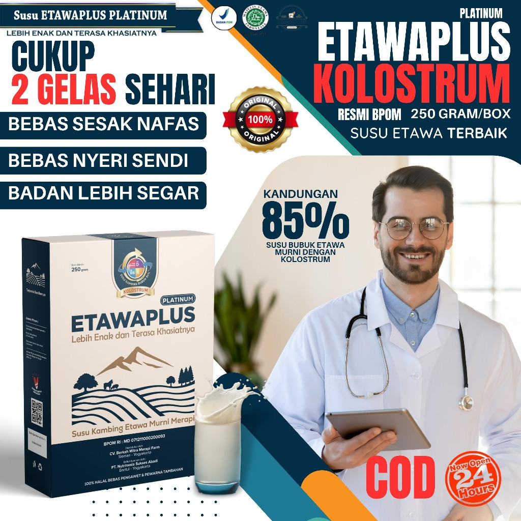 

Paket 12 Box: 85% Susu Kambing Etawa - Etawaplus Platinum | Kemasan 250 Gram