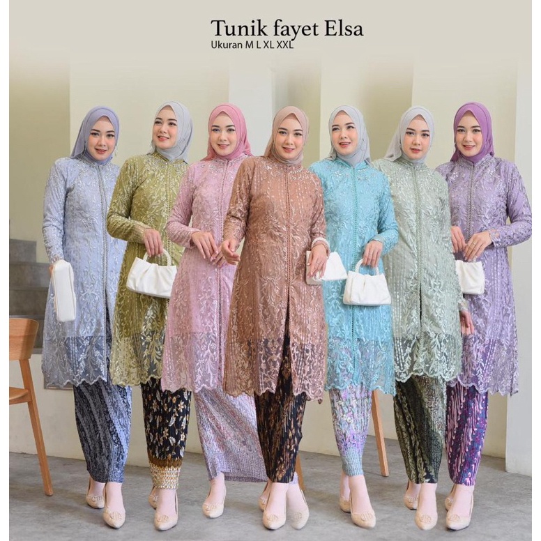 TIPE CAM777 Set Tunik Elsa fayet Busui Friendly Resleting Depan Bahan Brokat Full Puring Busui Frien