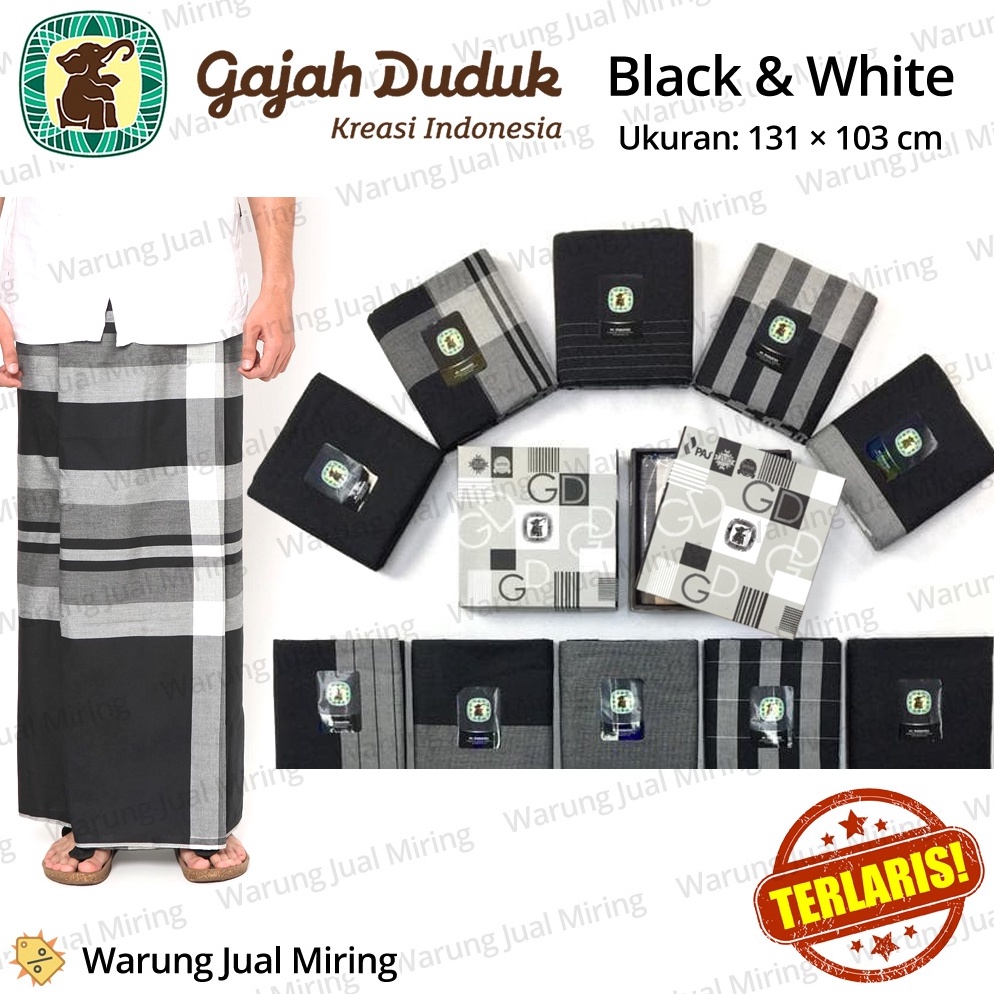 MODEL CFV531 Sarung GAJAH DUDUK Black & White BW Hitam Putih Sarung Cap Gajah Duduk Original Asli De