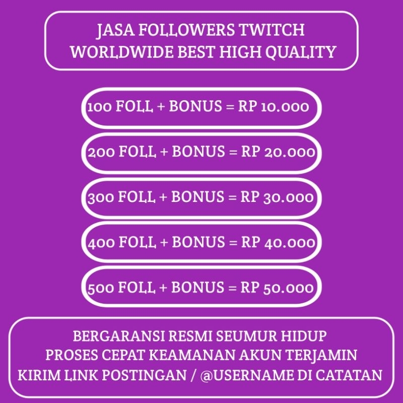 Followers Twitch Permanen Non Drop Kualitas Terbaik