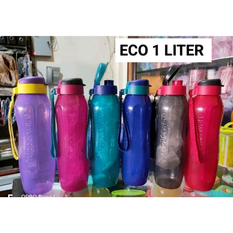 Botol minum eco fashion 1 liter Tupperware tutup fliptop ada tali eceran 1 pcs