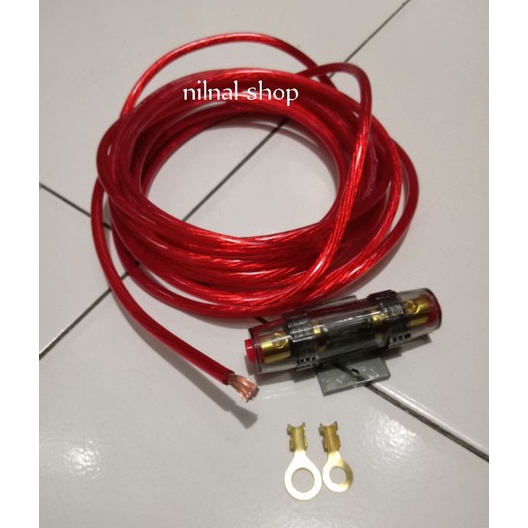 KODE AQD523 kabel strum aki power mobil, kabel strum 5 meter+sikring tabung+2pc skun aki