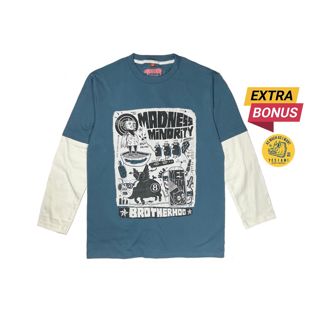 ➳ Terlaris YES I AM  BROTHERHOG I TEES I REGULER FIT I DENIM BLUE - DOBLE LAYER LONGSLEEVE