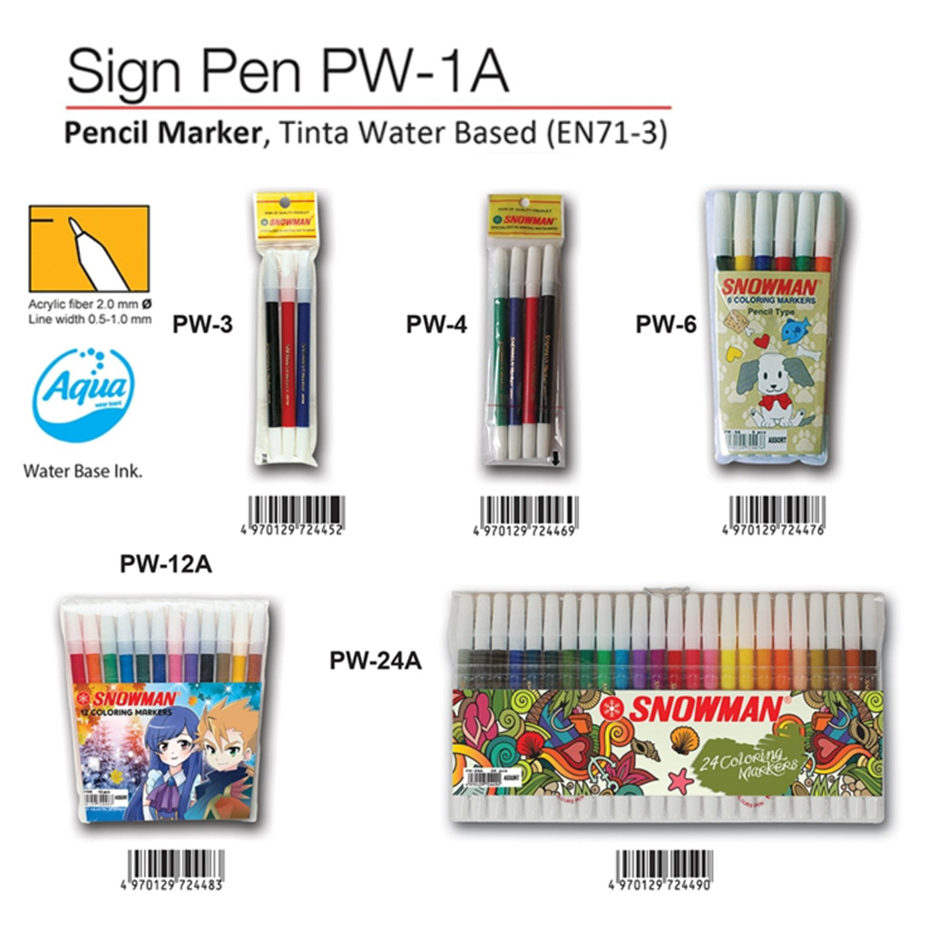 

SNOWMAN PW-3A PW-6A PW-12A PW-24A Color Marker Penanda Spidol Berwarna 3 6 12 24 Warna