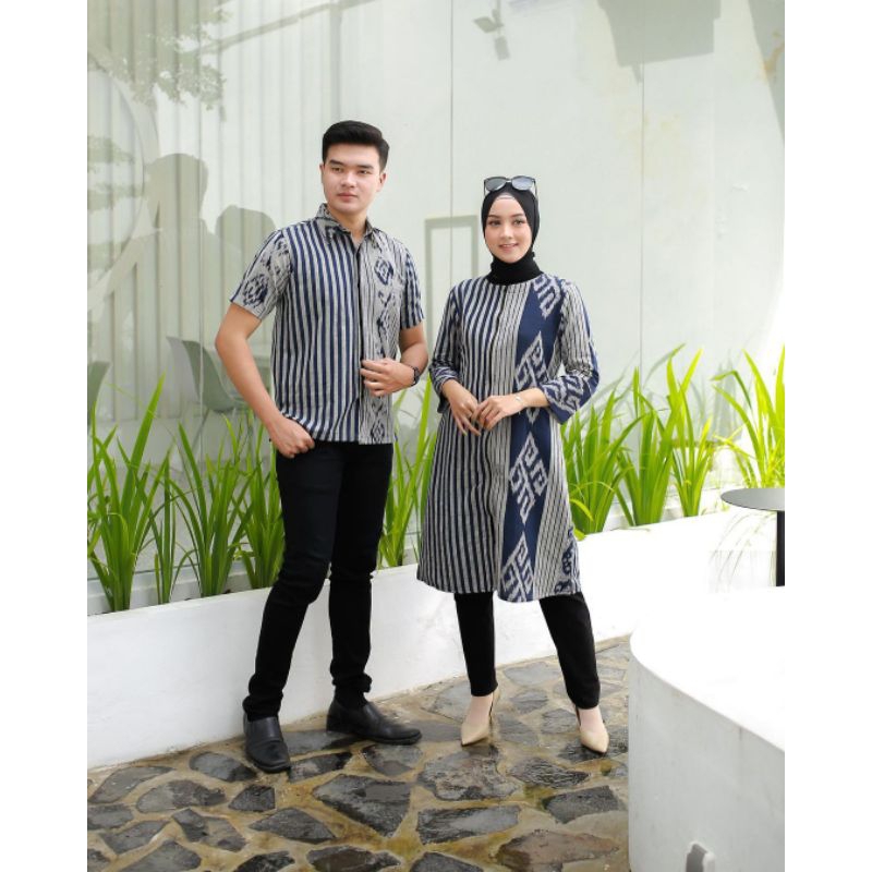 SET COUPLE KEKINIAN - TENUN PASANGAN - BAJU PREWDDING DAN KONDANGAN - DRESS MIDI HIJAU - SRAGAM GREJ