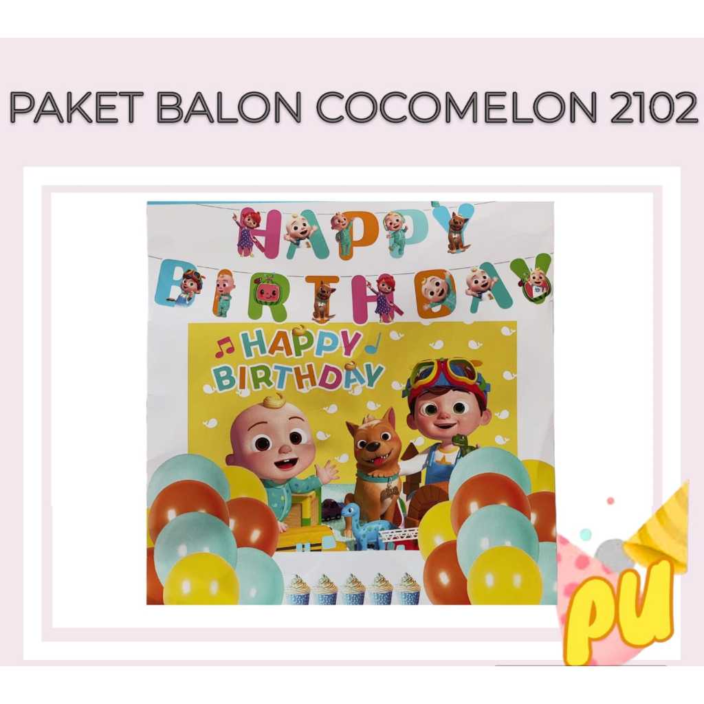 Paket Balon COCOMELON 2102 (BALON BACKDROP BANNER) / Dekorasi Ulang Tahun Cocomelon