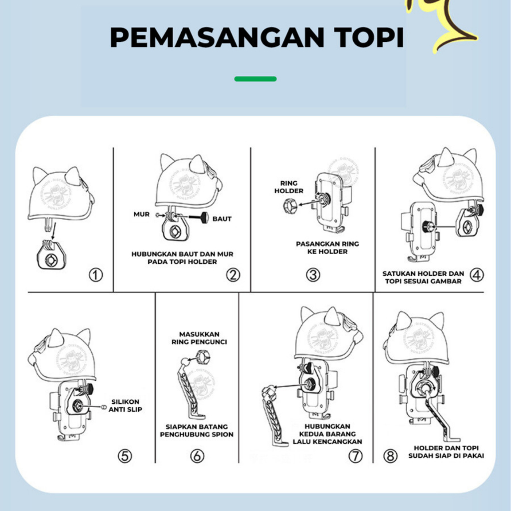 Hot Product Holder Hp Motor Besi Plus Topi Helm Lucu Dudukan Hp Spion Motor Anti Getar