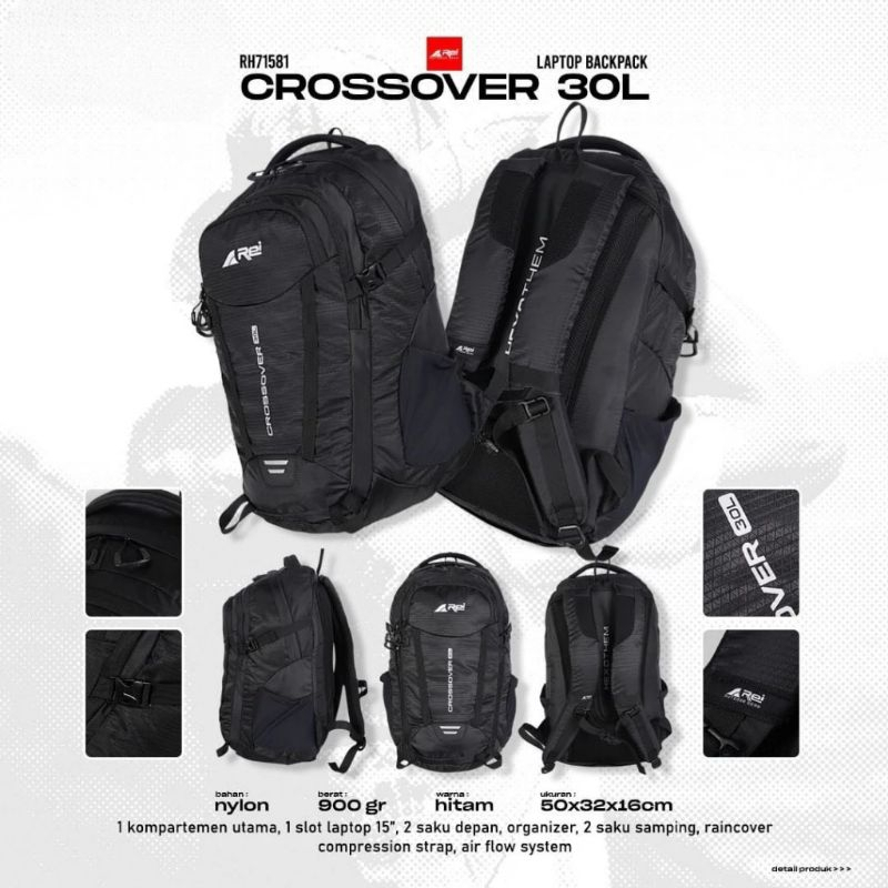 Tas Ransel Pria 30L CROSSOVER BLK AREI OUTDOORGEAR - BACKPACK REI 30L CROSSOVER BLK - Ransel Laptop 