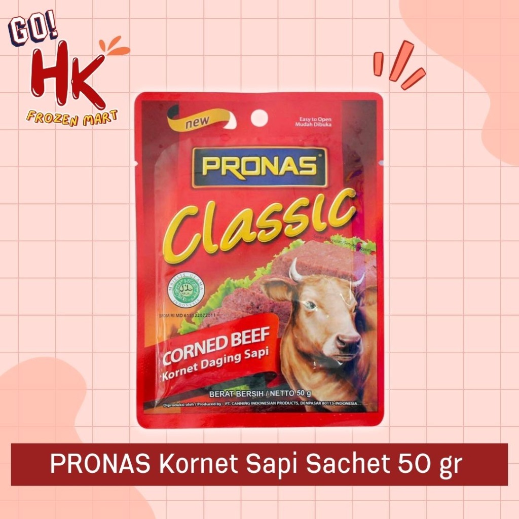 

Pronas Kornet Sapi Sachet 50gr | corned beef daging kaleng praktis HK Frozen Mart