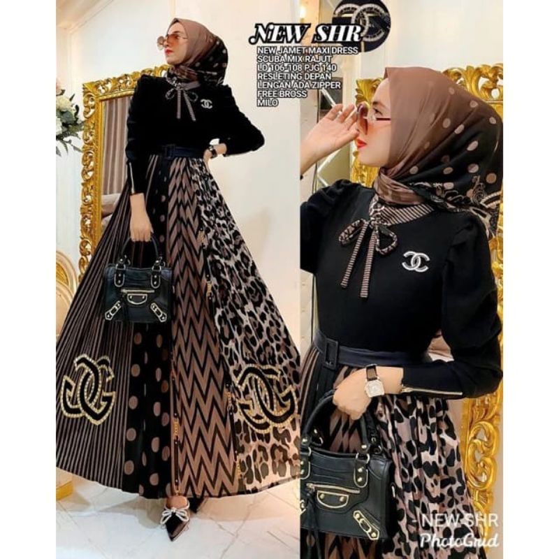 100% ORI SHR DRESS MAXI JAMET KAOS RAJUT MIX SCUBA SYAHIRA